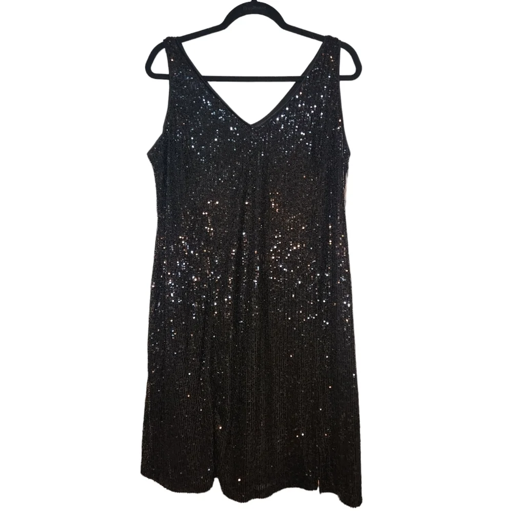 1. State Phoebe Slip Rich Black Time Sequins Dress Size 14W Above Knee Cocktail - Picture 3 of 6